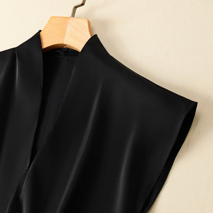 Camisa de seda con cuello en V, estilo occidental, holgada, sin mangas