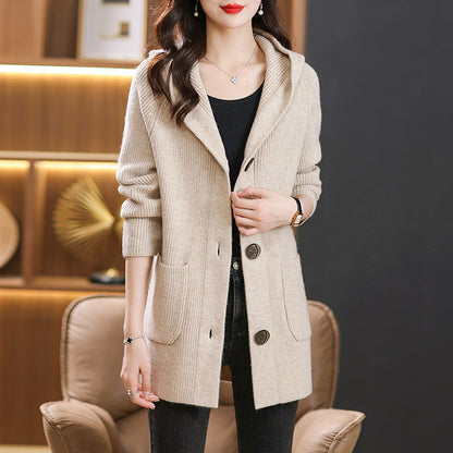 Stylish Hooded Knit Sweater Coat