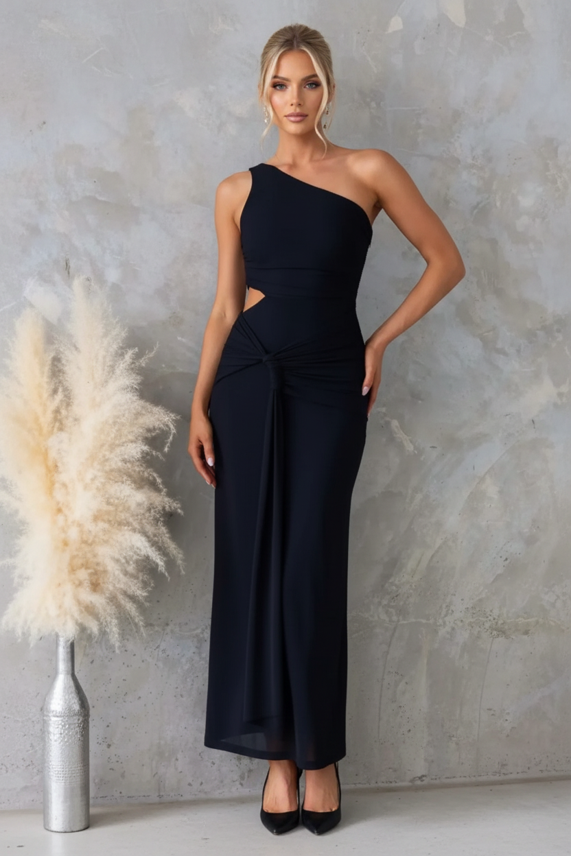 One-Shoulder Cutout Bodycon Maxi Dress