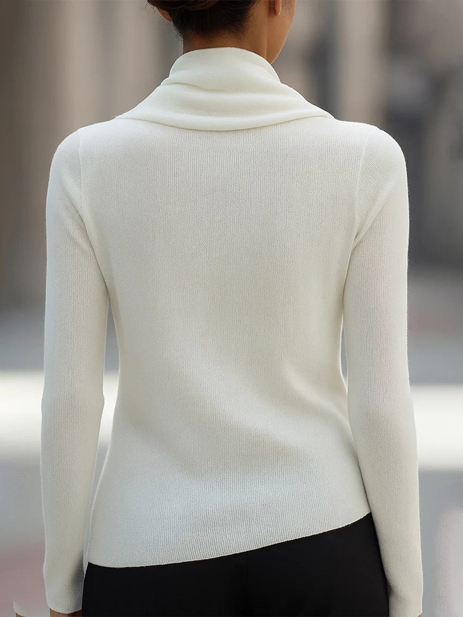 Personality Draped Collar Irregular Solid Color Knitted Sweater