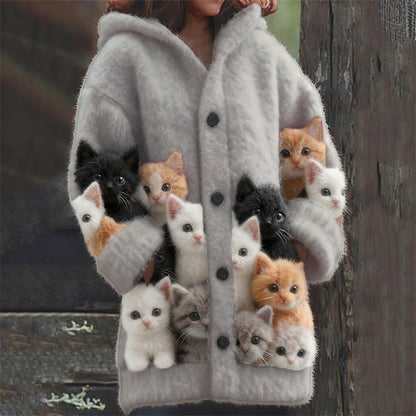 New Cat Pattern 3D Printed Casual Hooded Cape Jacket