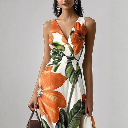 Printed Girdle Oversized Swing Dress