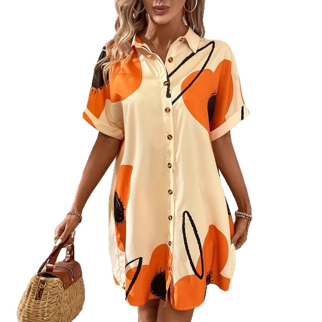 Women's Printed Casual Shirt Dress
