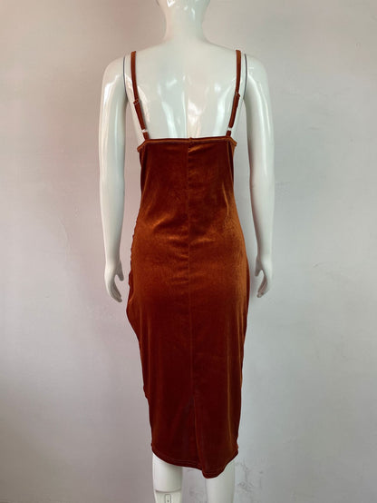 Vestido de terciopelo plisado con aberturas y temperamento para mujer