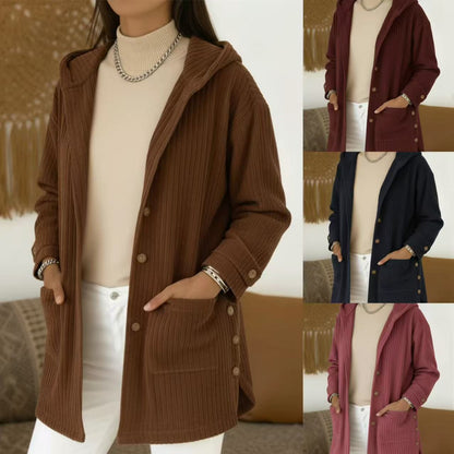 Women's Loose Hooded Corduroy Casual Jacket