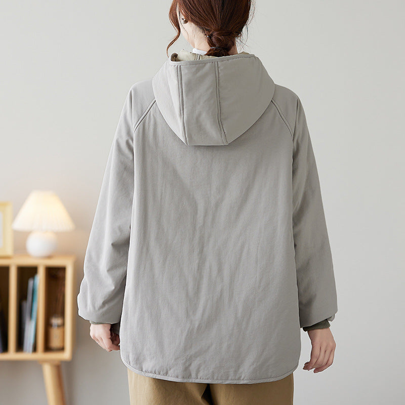 Retro Workwear Trendy Short Hooded Cotton Jacket