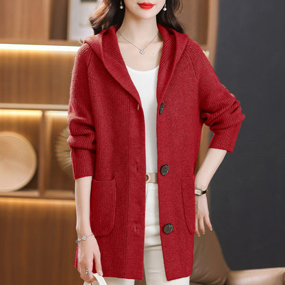 Stylish Hooded Knit Sweater Coat