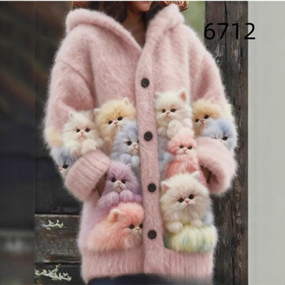 New Cat Pattern 3D Printed Casual Hooded Cape Jacket