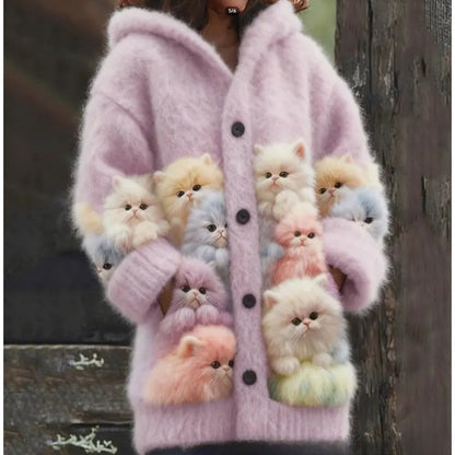 New Cat Pattern 3D Printed Casual Hooded Cape Jacket