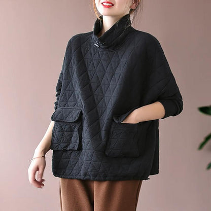 Women's Solid Color Versatile Loose Retro Diamond-patterned Top