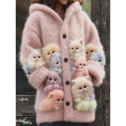 New Cat Pattern 3D Printed Casual Hooded Cape Jacket