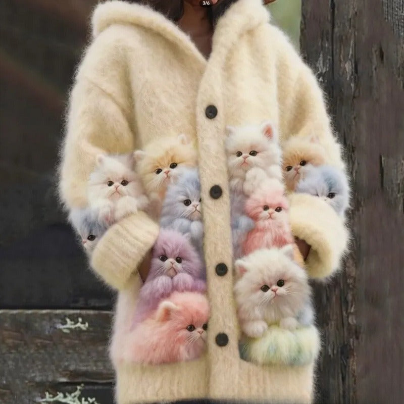 New Cat Pattern 3D Printed Casual Hooded Cape Jacket