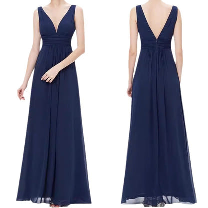 Vestido de noche de talle alto y escote en V profundo para dama de honor en tallas grandes