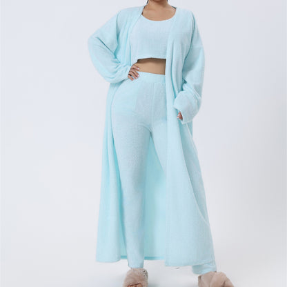 Conjunto de pijama acogedor, conjunto de 3 piezas para estar en casa, ropa de estar bonita, conjuntos de traje cálido, conjunto a juego, conjunto de estar, conjuntos de pantalón de 3 piezas, vestido de invierno para mujer