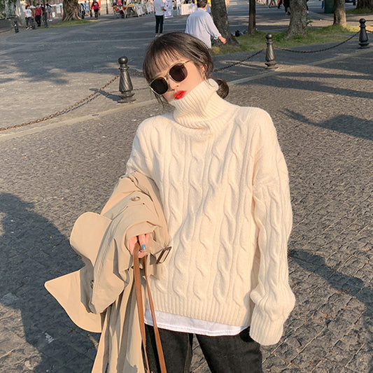 Twisted High-neck Sweater Women Loose Outerwear