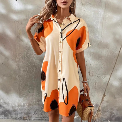 Women's Printed Casual Shirt Dress