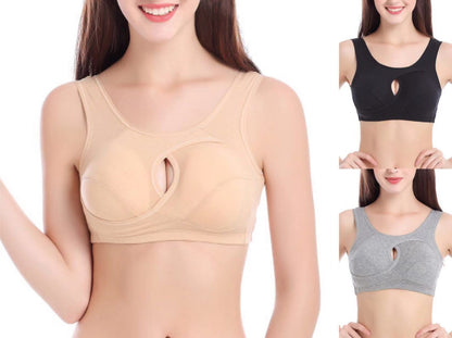 Sujetador de talla grande para mujer, ropa interior de algodón a prueba de terremotos, tops para dormir sin hebillas, lencería sin aros con relleno extraíble