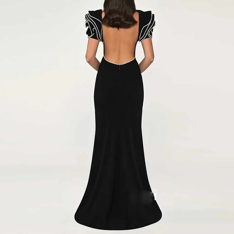 Round Neck Petal Sleeve Fishtail Skirt Dress