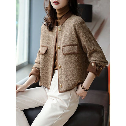 New Small Fragrance Round-neck Petite Knit Short Jacket For Women