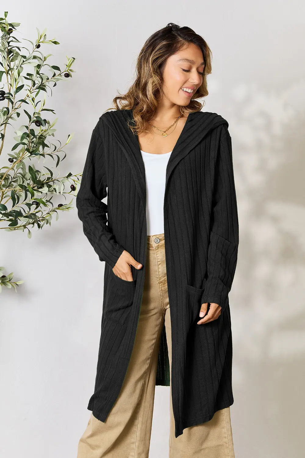 Tendlly Basic Bae Full Size Hooded Sweater Cardigan — Women's Fashion