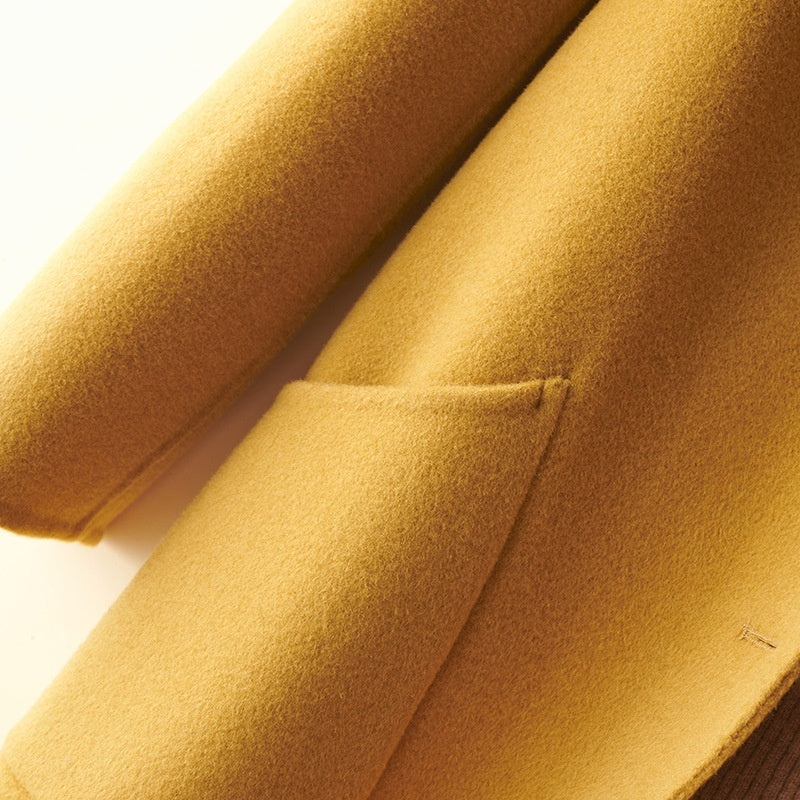 Wool Pearl Buckle Double-faced Woolen Goods Women's Doll Collar Mid-length Coat