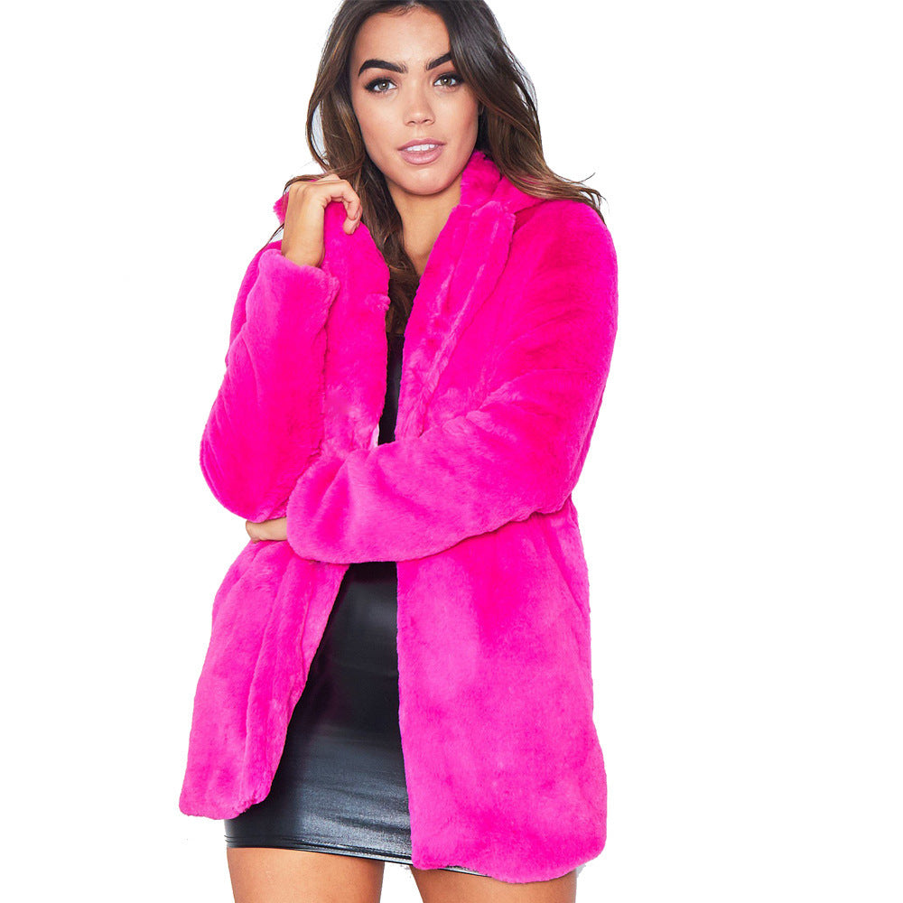 Abrigo de piel sintética para mujer, de manga larga, cálido, grueso, ondulado, talla grande, para invierno, negro, amarillo, rosa, rojo, abrigos de piel para otoño