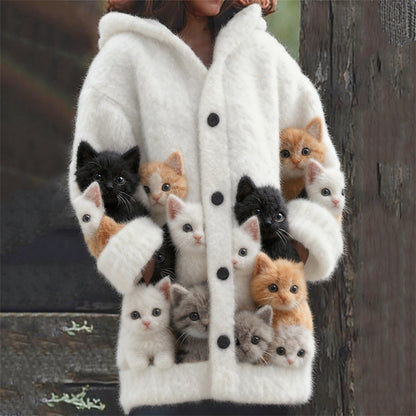 New Cat Pattern 3D Printed Casual Hooded Cape Jacket