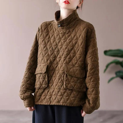 Women's Solid Color Versatile Loose Retro Diamond-patterned Top