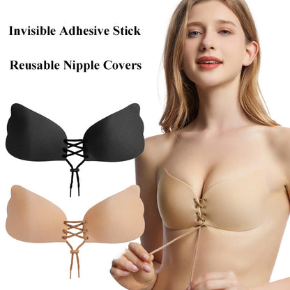 Sujetador push up adhesivo sin tirantes de talla grande para mujer, lencería invisible con diseño de conejo