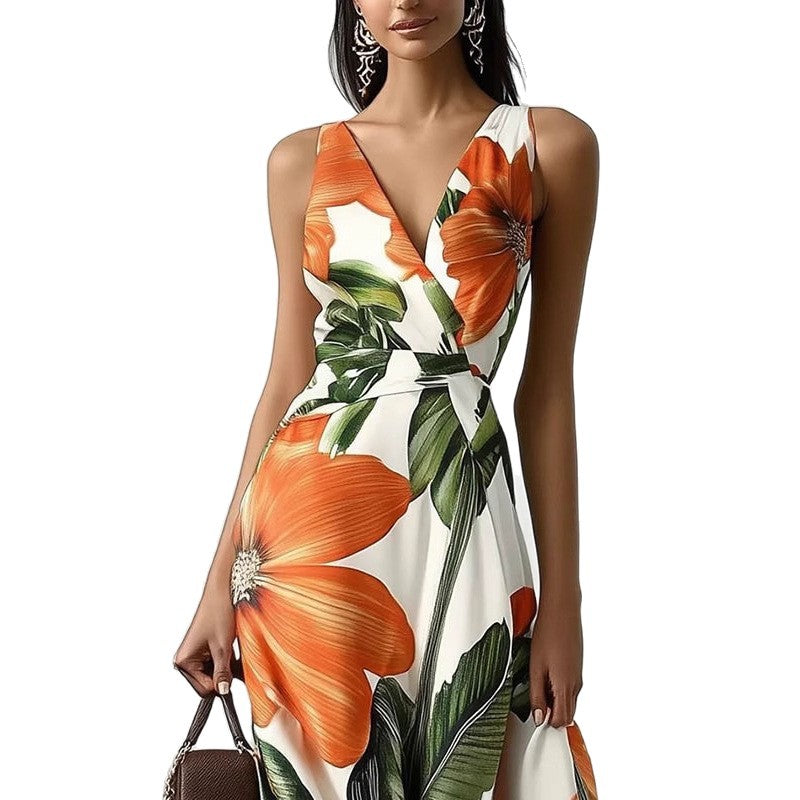 Printed Girdle Oversized Swing Dress