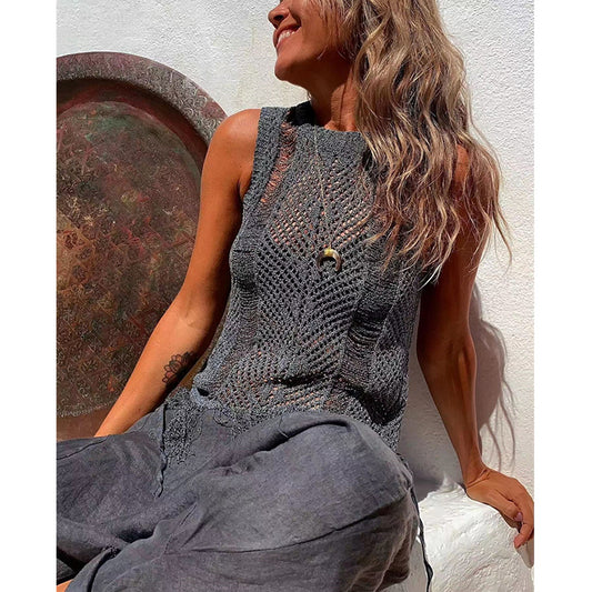 Hollow-Out Sunscreen Blouse – Lightweight Beach Cover-Up