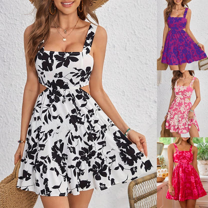 New Summer Waist-exposing Floral Halter Dress