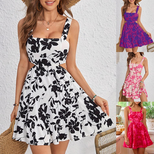 New Summer Waist-exposing Floral Halter Dress