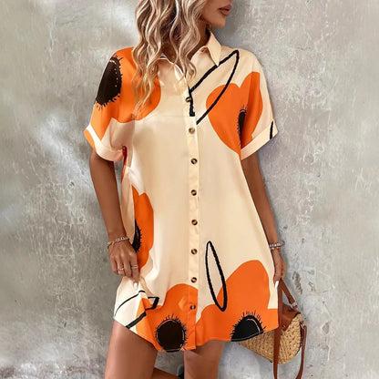 Women's Printed Casual Shirt Dress