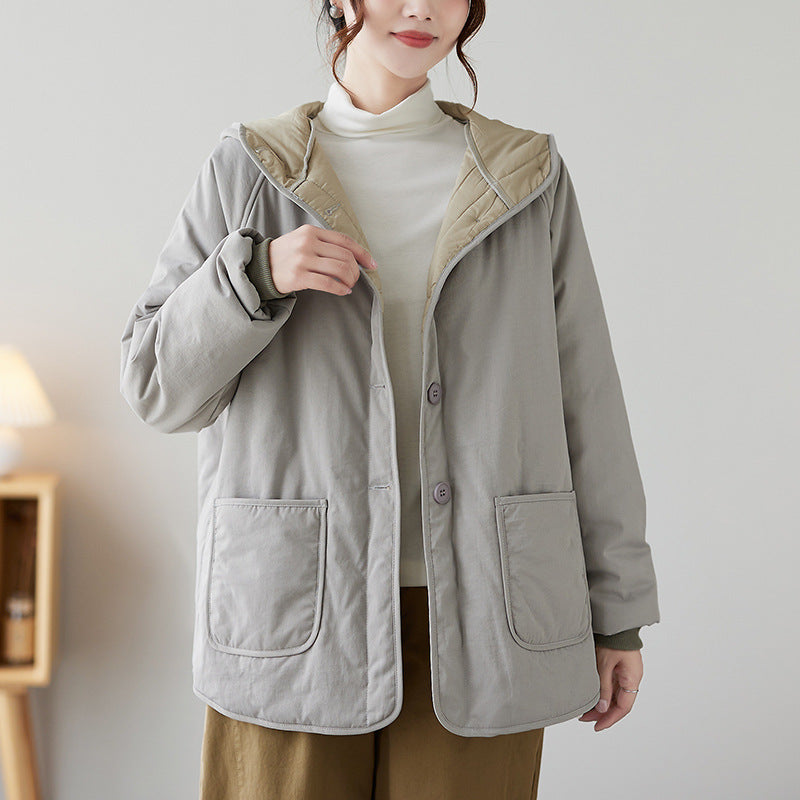 Retro Workwear Trendy Short Hooded Cotton Jacket