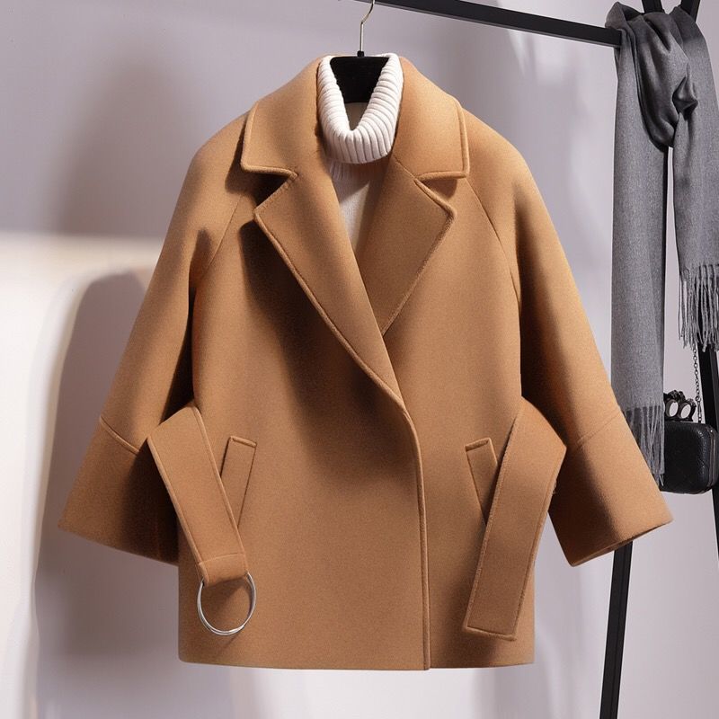 Women's Loose Wool Lightly Mature Waist Trimming Short Coat