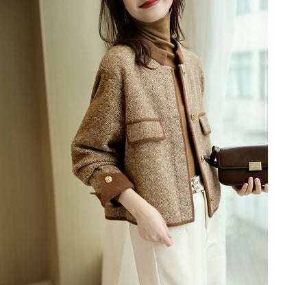 New Small Fragrance Round-neck Petite Knit Short Jacket For Women