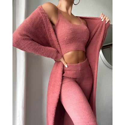 Conjunto de pijama acogedor, conjunto de 3 piezas para estar en casa, ropa de estar bonita, conjuntos de traje cálido, conjunto a juego, conjunto de estar, conjuntos de pantalón de 3 piezas, vestido de invierno para mujer
