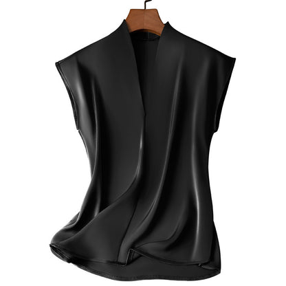 Camisa de seda con cuello en V, estilo occidental, holgada, sin mangas