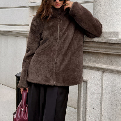 Fashionable Fur Collar Coat Women's Clothing