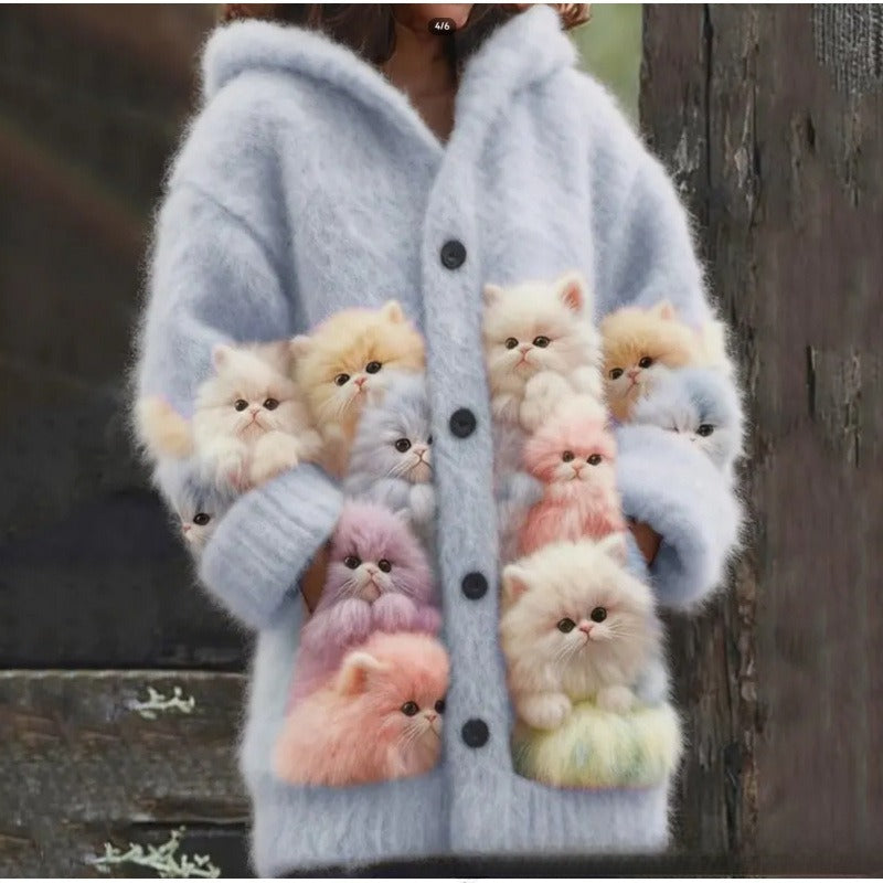New Cat Pattern 3D Printed Casual Hooded Cape Jacket