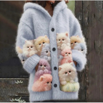 New Cat Pattern 3D Printed Casual Hooded Cape Jacket
