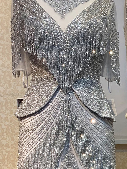 Vestido de noche de sirena para mujer, reina de la moda, banquete.