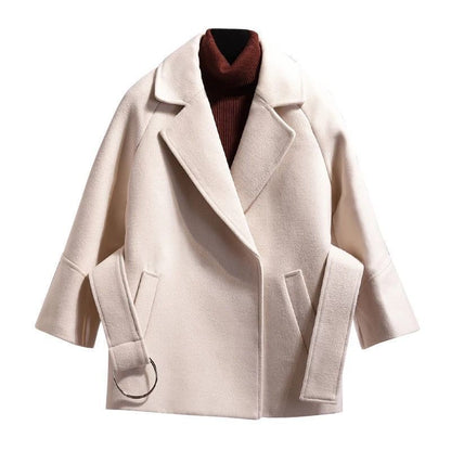 Women's Loose Wool Lightly Mature Waist Trimming Short Coat