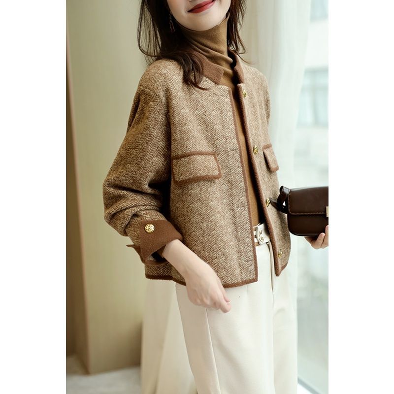 New Small Fragrance Round-neck Petite Knit Short Jacket For Women