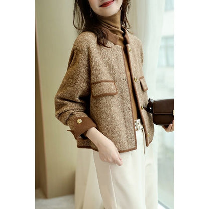 New Small Fragrance Round-neck Petite Knit Short Jacket For Women