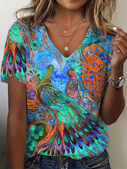 Nueva camiseta de verano fina con escote en V calado para mujer