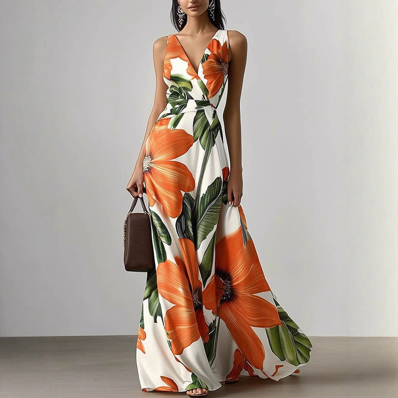 Printed Girdle Oversized Swing Dress