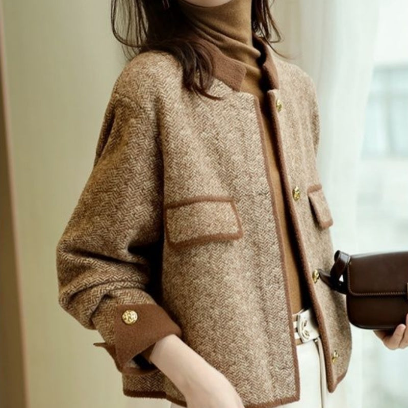 New Small Fragrance Round-neck Petite Knit Short Jacket For Women
