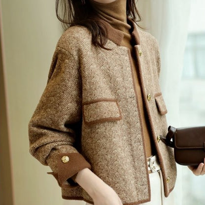 New Small Fragrance Round-neck Petite Knit Short Jacket For Women